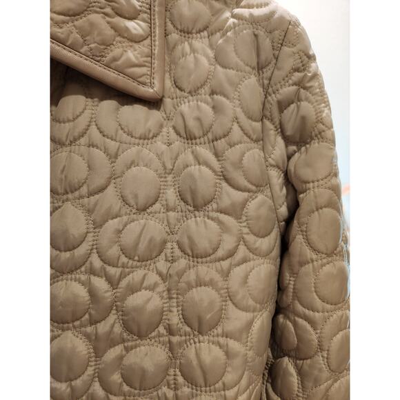 Coach Quilted Leather Trim Jacket XS Beige Turnlock button Women Outerwear ptp18 - Picture 3 of 6